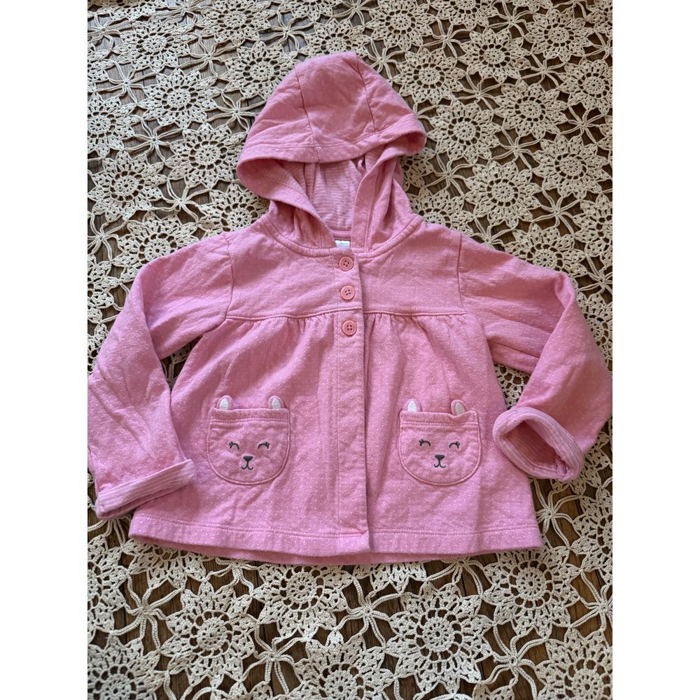 Carter's Pink‎ Baby Hooded Jacket with Cute Kitty Face Design 24M